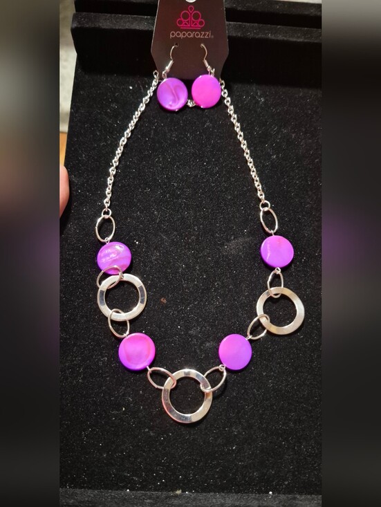 paparazzi Jewelry - Paparazzi PURPLE Disc & Silver Ring Necklace Set